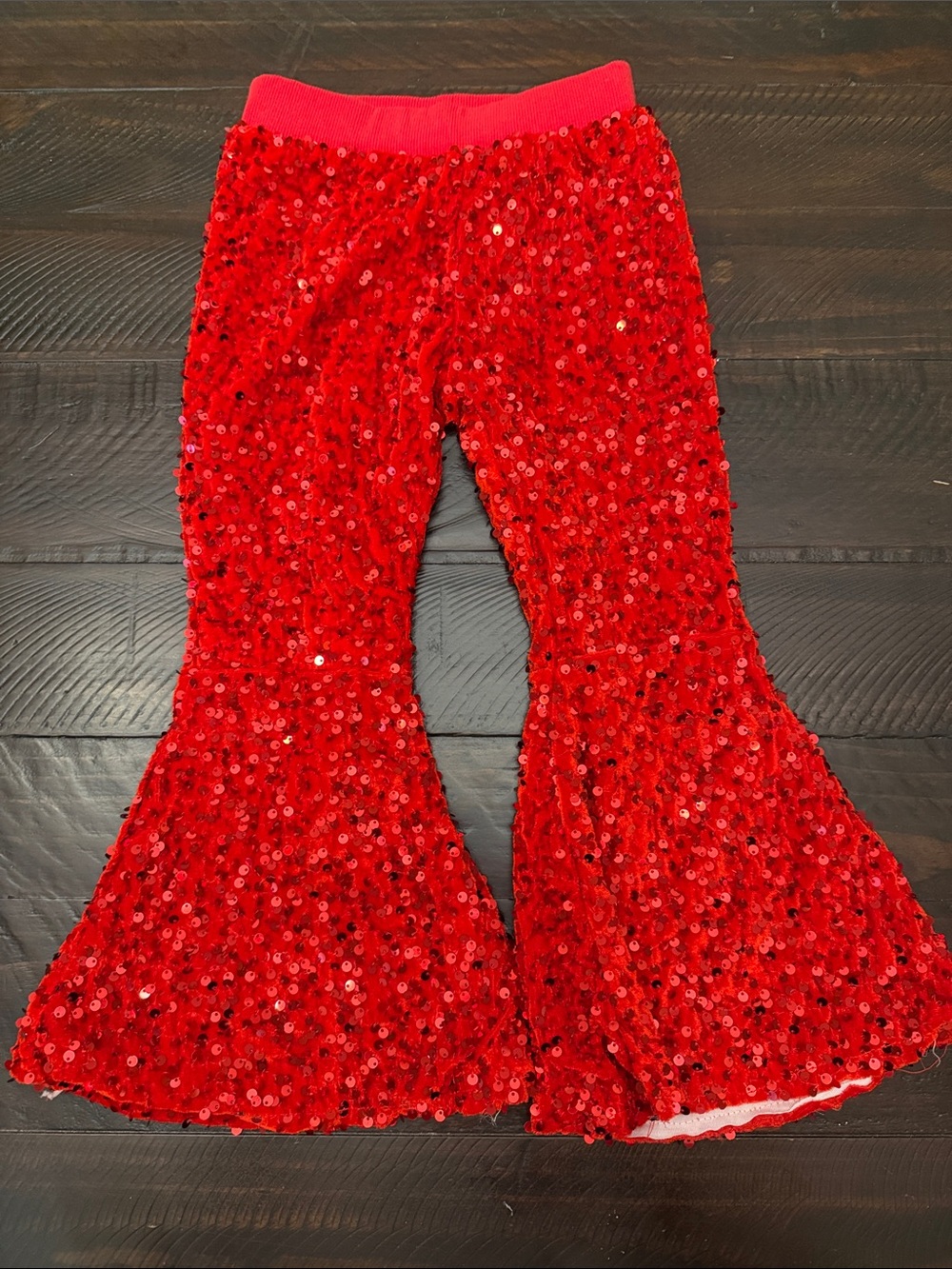 Girls Red Sequin Flare Skirted Pants - Sparkle Style